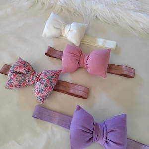 Βρεφική παιδική κορδέλα μαλλιών με λάστιχο και φουσκωτό ροζ φιόγκο με λουλούδια. 1τμχ διαφορά μεγεθη - βαμβακερές κορδέλες - 3