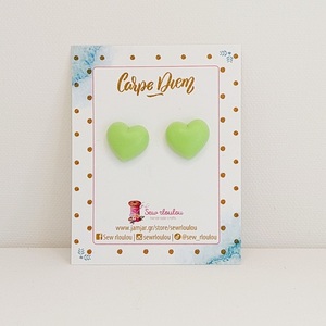 Σκουλαρίκια καρδιά πρασινη 2×2εκ. Με καρφάκι - πλαστικό, καρφωτά, μικρά, καρφάκι, φθηνά