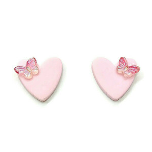 Pink butterflies in spring - Σκουλαρίκια ροζ καρδιές με μίνι πεταλούδες - καρδιά, πηλός, ατσάλι, αγ. βαλεντίνου - 2