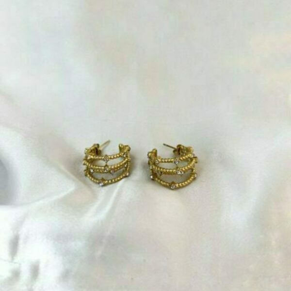 Σκουλαρίκια με Διάφανα Ζιργκον σε Χρυσό Χρώμα - μικρά, ατσάλι, κρεμαστά, καρφάκι, φθηνά - 3
