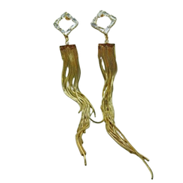 Σκουλαρίκια με Διάφανα Ζιργκον σε Χρυσό Χρώμα - ατσάλι, κρεμαστά, μεγάλα, καρφάκι, φθηνά