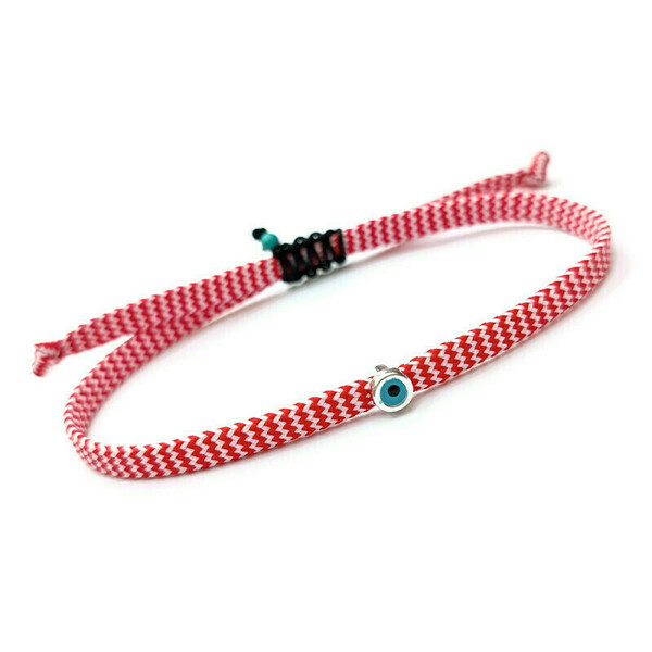 Unisex μίνιμαλ μαρτάκι με πλακέ chevron κορδόνι και επάργυρο μίνι ματάκι - μάτι, unisex, zamak, μαρτάκια - 3