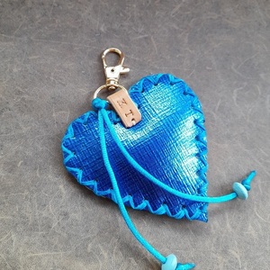 Μπλε Δερμάτινο Μπρελόκ Καρδιά με μονόγραμμα ή αρχικά - δέρμα, personalised, ζευγάρια, αγ. βαλεντίνου, αυτοκινήτου