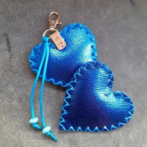 Μπλε Δερμάτινο Μπρελόκ Καρδιά με μονόγραμμα ή αρχικά - δέρμα, personalised, ζευγάρια, αγ. βαλεντίνου, αυτοκινήτου - 4