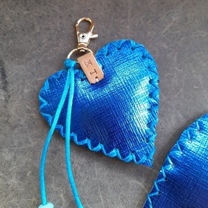 Μπλε Δερμάτινο Μπρελόκ Καρδιά με μονόγραμμα ή αρχικά - δέρμα, personalised, ζευγάρια, αγ. βαλεντίνου, αυτοκινήτου - 5