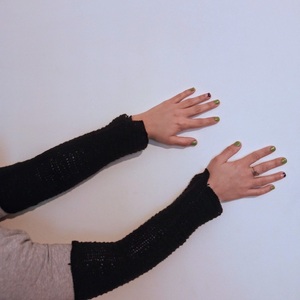 Γυναικεία χειροποίητα πλεκτά μανίκια μανσέτες σε μαύρο χρώμα πλεγμένα με βελονάκι - ακρυλικό, χειροποίητα - 2