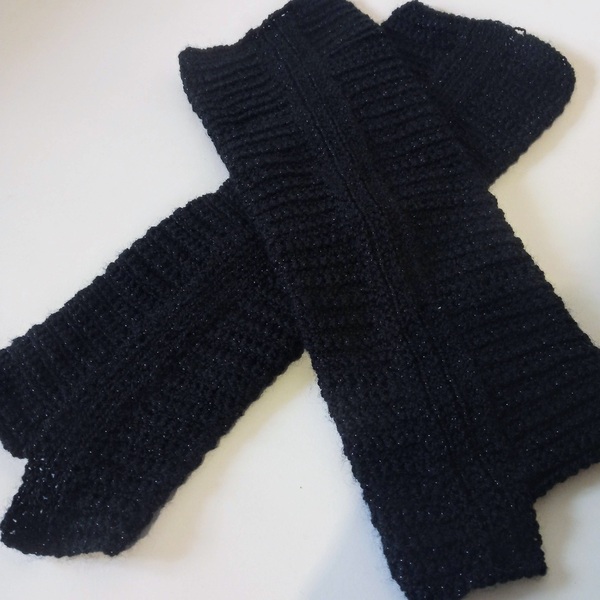 Γυναικεία χειροποίητα πλεκτά μανίκια μανσέτες σε μαύρο χρώμα πλεγμένα με βελονάκι - ακρυλικό, χειροποίητα - 4