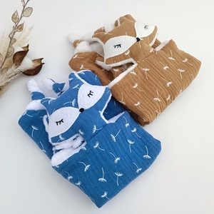 Πανάκι παρηγοριάς αλεπουδάκι κάμελ και μπλε, νάνι αλεπουδάκι από βαμβακερή μουσελίνα με πικραλίδα, δώρο για νεογέννητο - κορίτσι, αγόρι, δώρο γέννησης - 5