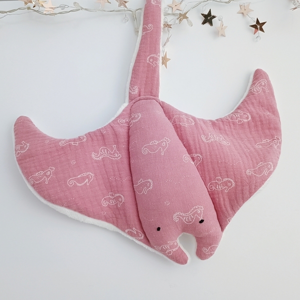 Ροζ νάνι σαλάχι με ιπποκάμπους, πανάκι παρηγοριάς για νεογέννητο, νάνι μωρού - κορίτσι, ψάρι, δώρο γέννησης - 2
