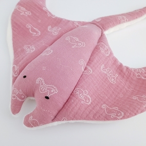 Ροζ νάνι σαλάχι με ιπποκάμπους, πανάκι παρηγοριάς για νεογέννητο, νάνι μωρού - κορίτσι, ψάρι, δώρο γέννησης - 3