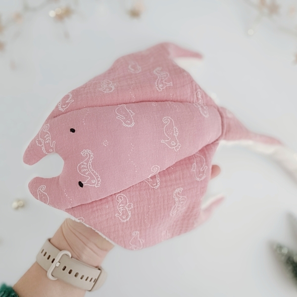 Ροζ νάνι σαλάχι με ιπποκάμπους, πανάκι παρηγοριάς για νεογέννητο, νάνι μωρού - κορίτσι, ψάρι, δώρο γέννησης - 5