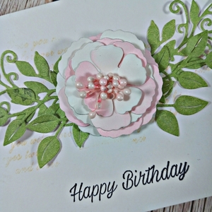 Χειροποίητη ευχετήρια κάρτα γενεθλίων με λουλούδι - γενέθλια, λουλουδάτο, δώρο γεννεθλίων - 3