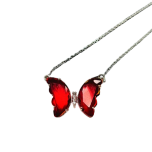 Κολιέ Κόκκινη Πεταλούδα με Ασημί Αλυσίδα - charms, πεταλούδα, κοντά, ατσάλι, φθηνά