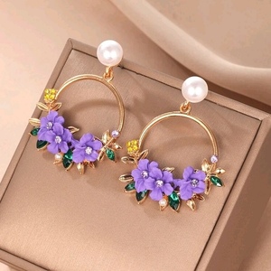 Flower spring earrings - επιχρυσωμένα, ορείχαλκος, λουλούδι, καρφάκι, φθηνά