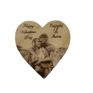 Ξύλινο μαγνητάκι καρδιά με χάραξη φωτογραφίας 5 εκατοστά - αναμνηστικά, δώρα αγίου βαλεντίνου, μαγνητάκια