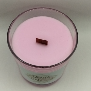 Αρωματικό κερί ρόζ με άρωμα τριαντάφυλλο σε γυάλινο ποτήρι 9εκ Χ8εκ με ξύλινο φυτίλι - αρωματικά κεριά - 2