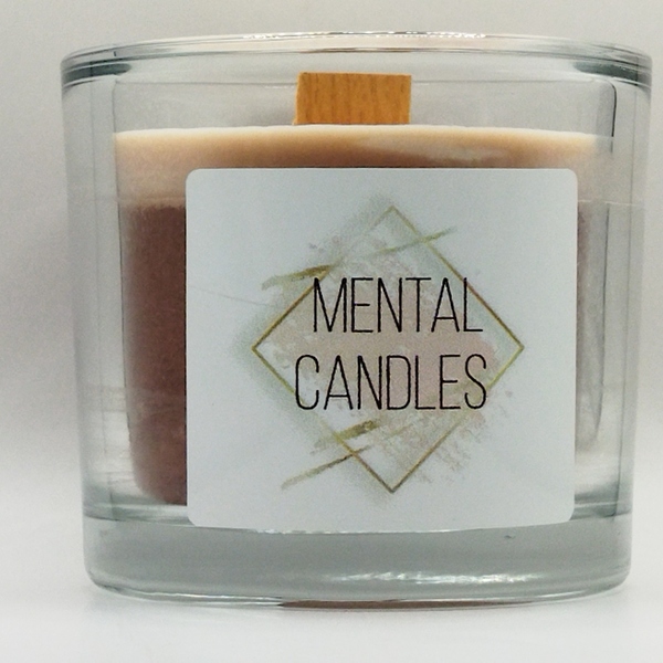 Χειροποίητο φυτικό κερί με άρωμα καφέ σόγιας 200γρμ χρώματος καφέ σε γυάλινο βάζο 8εκ Χ9εκ με ξύλινο φυτίλι - αρωματικά κεριά