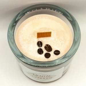 Χειροποίητο φυτικό κερί με άρωμα καφέ σόγιας 200γρμ χρώματος καφέ σε γυάλινο βάζο 8εκ Χ9εκ με ξύλινο φυτίλι - αρωματικά κεριά - 4