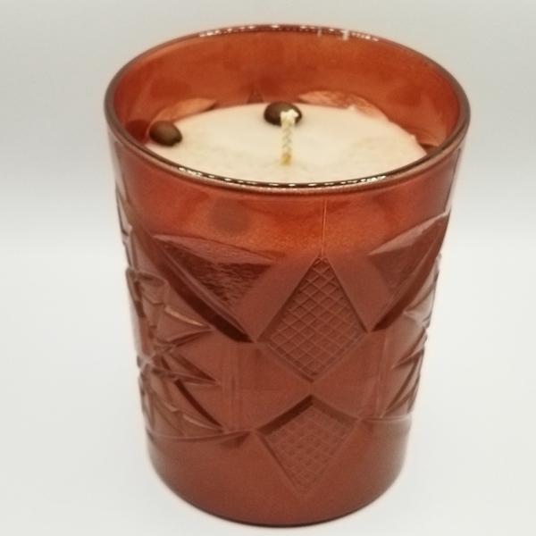 Χειροποίητο κερί 270 γρμ άρωμα καφέ χρώματος καφέ σε ποτήρι χρώματος χαλκού Vintage ύψος 11εκ Χ 9εκ πλάτος - αρωματικά κεριά