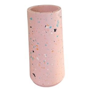 Βάζο candy pink terrazzo Μεγάλο 20cm - βάζα & μπολ, ρητίνη