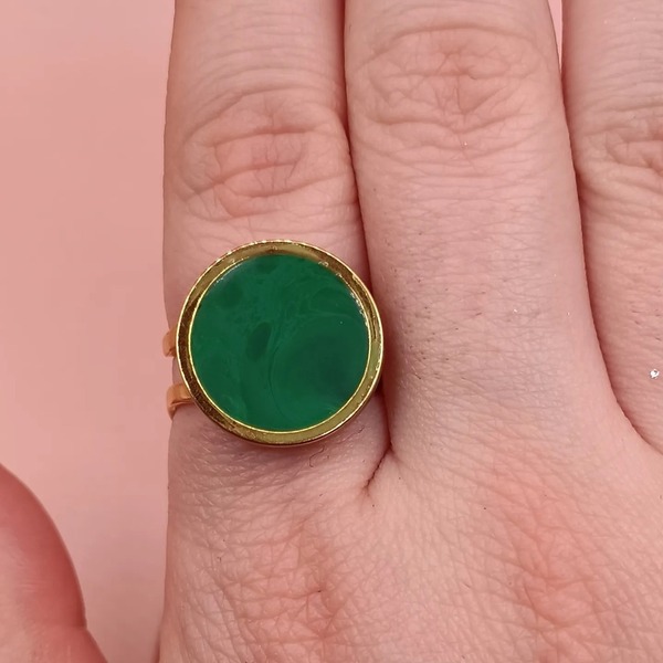 Ατσάλινο δαχτυλίδι με υγρό γυαλί αυξομειούμενο - πράσινο - γυαλί, στρογγυλό, ατσάλι, boho, αυξομειούμενα