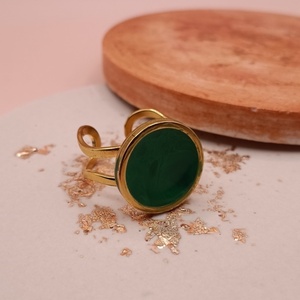 Ατσάλινο δαχτυλίδι με υγρό γυαλί αυξομειούμενο - πράσινο - γυαλί, στρογγυλό, ατσάλι, boho, αυξομειούμενα - 2