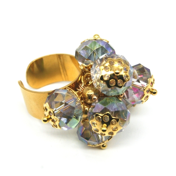 Δαχτυλίδι 8 CRYSTALS - γυαλί, επιχρυσωμένα, για γάμο, αυξομειούμενα - 3