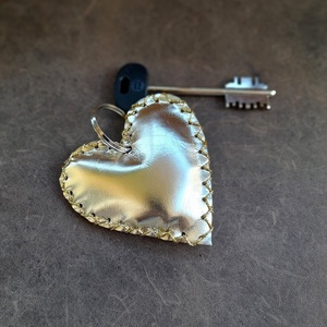 Μπρελόκ/Αξεσουάρ Τσάντας Χρυσή Μεταλιζέ Καρδιά, 11 εκ - δέρμα, καρδιά, αυτοκινήτου, σπιτιού