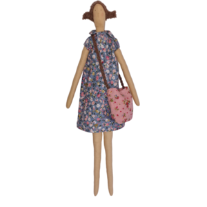 Υφασμάτινη διακοσμητική κούκλα με γκρι εμπριμέ φόρεμα - ύφασμα, διακοσμητικά