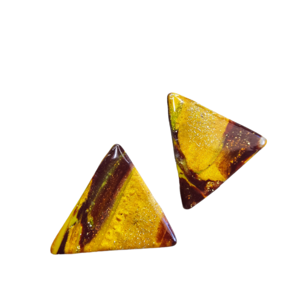 Καρφωτά σκουλαρίκια πολυμερικού πηλού τρίγωνο - γυαλί, πηλός, καρφωτά, ατσάλι