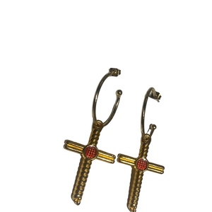 Σκουλαρίκια κρεμαστά στραυρός με σμάλτο cod2 - επιχρυσωμένα, σμάλτος, σταυρός, zamak