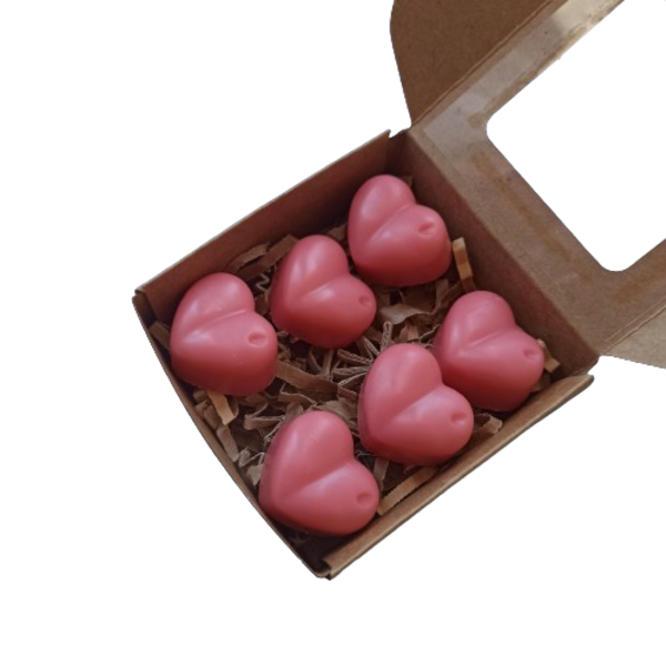 Wax melts σόγιας καρδούλες 6τμχ σε κουτάκι δώρου - καρδιά, χαρτί, αρωματικά κεριά, δωρο για επέτειο