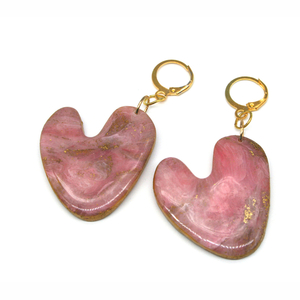 Σκουλαρίκια PINK HEARTS - επιχρυσωμένα, πηλός, ατσάλι, μεγάλα, γάντζος