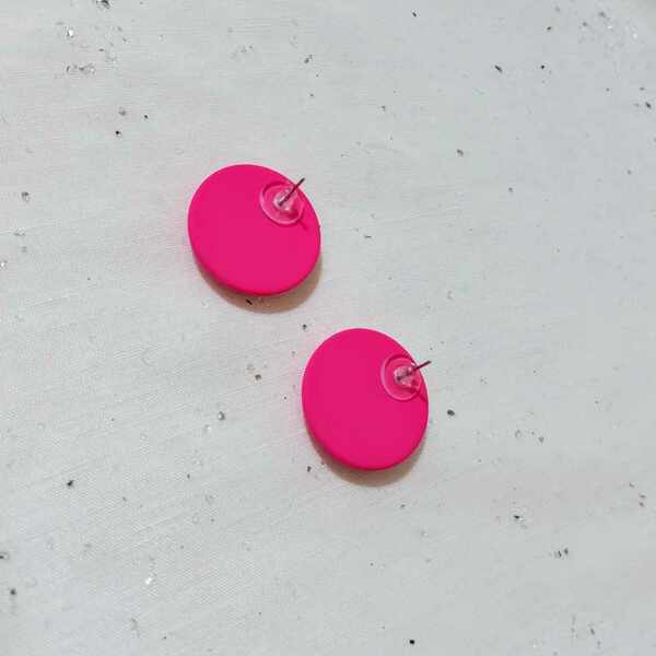 Καρφωτα ροζ-φουξια σκουλαρίκια - plexi glass, boho, ρετρό, μεγάλα - 4