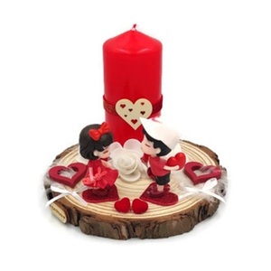 Χειροποίητο διακοσμητικό με κόκκινο κερί, ζευγαράκι, λουλούδια και καρδιές - καρδιά, κερί, βαλεντίνος, διακοσμητικά, αγ. βαλεντίνου