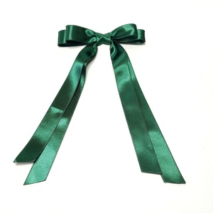 Πράσινος διπλός σατέν φίογκος - ύφασμα, φιόγκος, χειροποίητα, hair clips