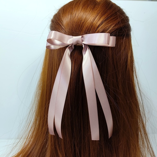 Φιόγκος για τα μαλλιά σατέν ροζ - ύφασμα, φιόγκος, χειροποίητα, hair clips - 2