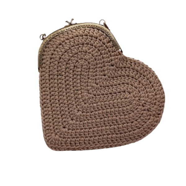 τσαντάκι καρδιά διπλής όψης με αλυσίδα - νήμα, clutch, καρδιά, ώμου, πλεκτές τσάντες