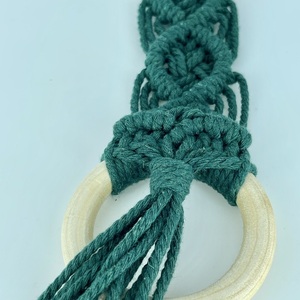 Macrame towel holder green - ξύλο, νήμα - 2