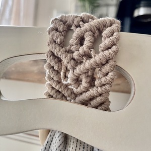 Macrame towel holder Μπεζ - ύφασμα, ξύλο, νήμα - 3