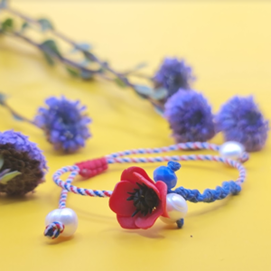 Μαρτάκι με παπαρούνα και μαργαριτάρια - κορδόνια, λουλούδι, boho, αυξομειούμενα, πολυμερικό πηλό