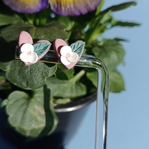 Σκουλαρίκια Καρδούλες Φλοράλ Μικρές - καρδιά, πηλός, romantic, λουλούδι, μικρά - 3