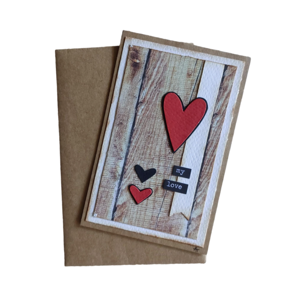 Χειροποίητη κάρτα με μήνυμα αγάπης My love (14 Χ 9 εκ) - καρδιά, χαρτί, αγ. βαλεντίνου, ευχετήριες κάρτες