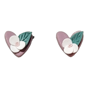 Σκουλαρίκια Καρδούλες Φλοράλ Μικρές - καρδιά, πηλός, romantic, λουλούδι, μικρά