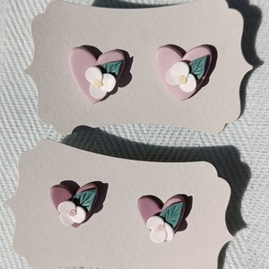 Σκουλαρίκια Καρδούλες Φλοράλ Μικρές - καρδιά, πηλός, romantic, λουλούδι, μικρά - 4