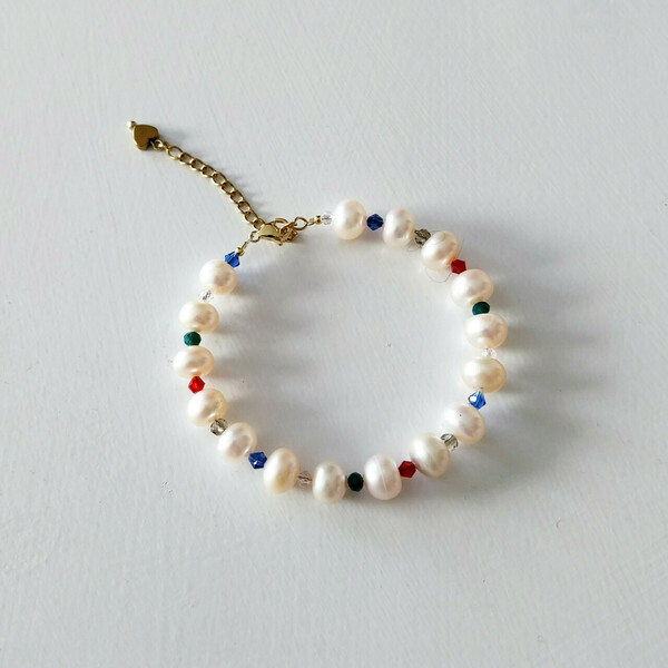 Βραχιόλι Pearls elegance- multi κρυσταλα και φυσικά μαργαριτάρια - ημιπολύτιμες πέτρες, μαργαριτάρι, ατσάλι, χεριού, αυξομειούμενα - 2