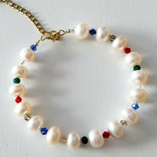 Βραχιόλι Pearls elegance- multi κρυσταλα και φυσικά μαργαριτάρια - ημιπολύτιμες πέτρες, μαργαριτάρι, ατσάλι, χεριού, αυξομειούμενα - 3