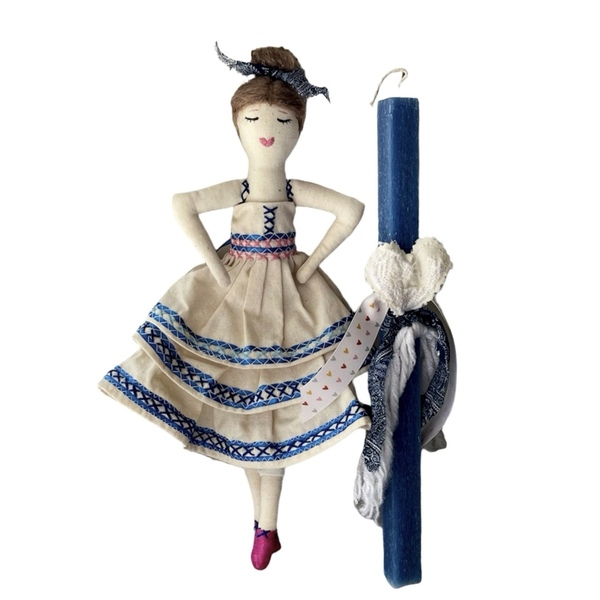 Πασχαλινή Λαμπάδα αρωματική τετράγωνη μπλέ ,με κούκλα χειροποίητη 30 εκατοστά ύψος. - κορίτσι, λαμπάδες, σετ, πριγκίπισσες - 2