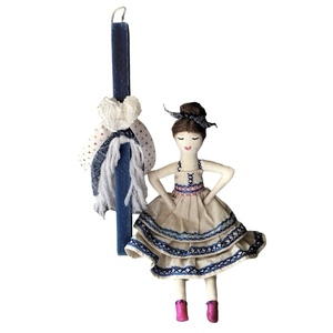 Πασχαλινή Λαμπάδα αρωματική τετράγωνη μπλέ ,με κούκλα χειροποίητη 30 εκατοστά ύψος. - κορίτσι, λαμπάδες, σετ, πριγκίπισσες - 3