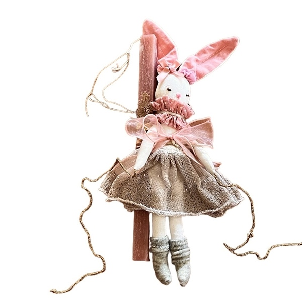 Λαμπάδα Πασχαλινή αρωματική Υ30εκ., παλαιό-ροζ με κούκλα κουνελίτσα - κορίτσι, μπαλαρίνες, πρώτο Πάσχα, πριγκίπισσες, παιχνιδολαμπάδες